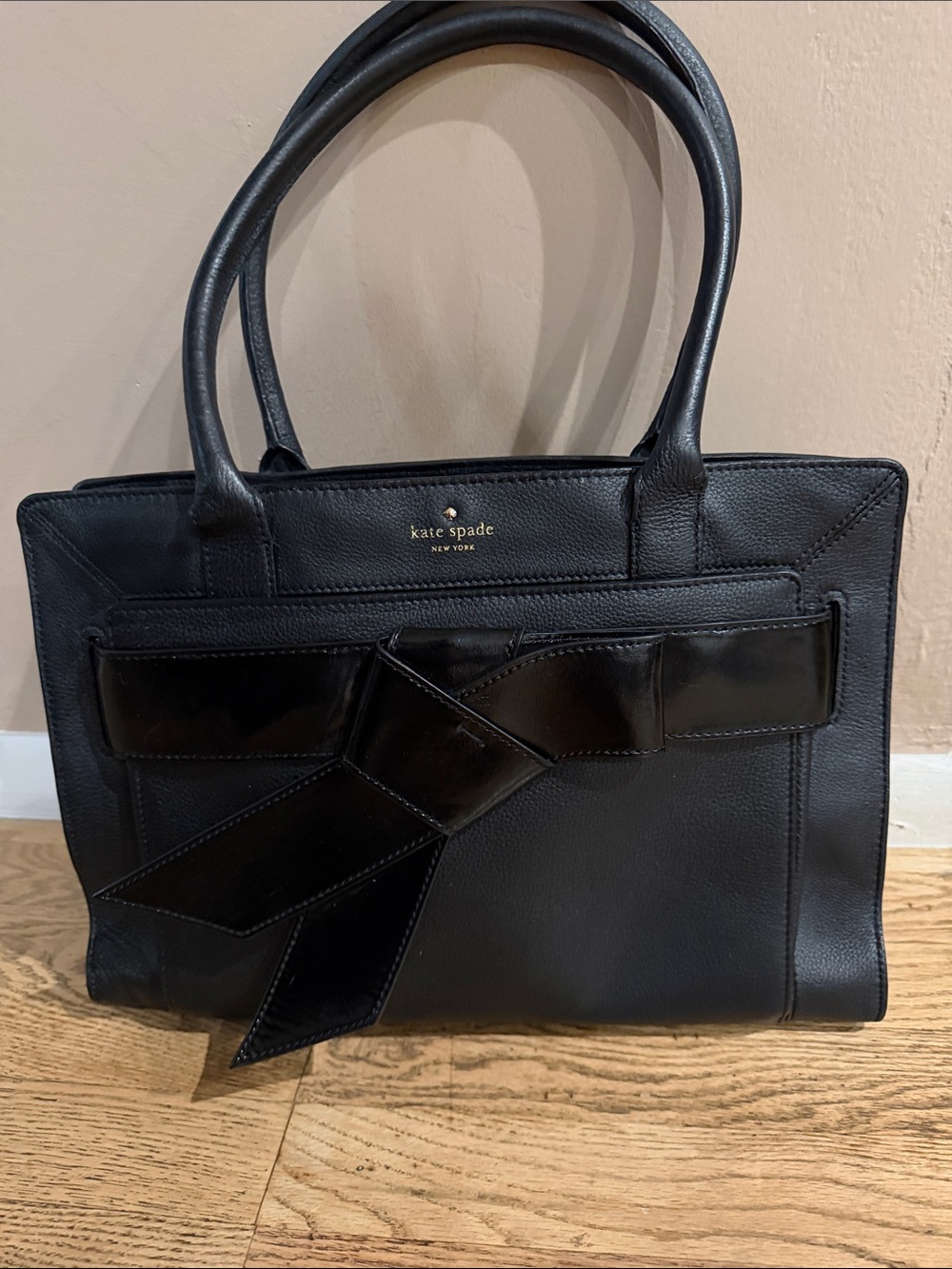 kate spade Black Leather New York Bow Valley Helena Shoulder Bag, LIKE NEW